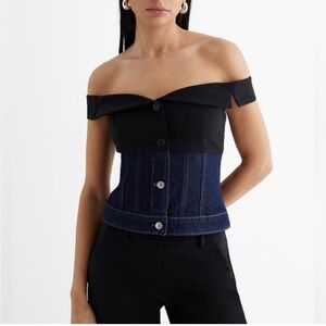 Express Denim Twill Off The Shoulder Faux Button Front Corset Top size 10
